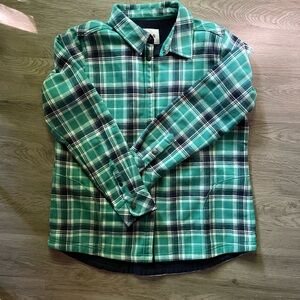 Orvis Teal and Navy Plaid Flannel lined Sz L